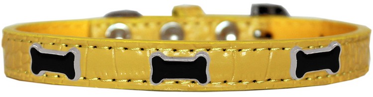 Black Bone Widget Croc Dog Collar Yellow Size 12